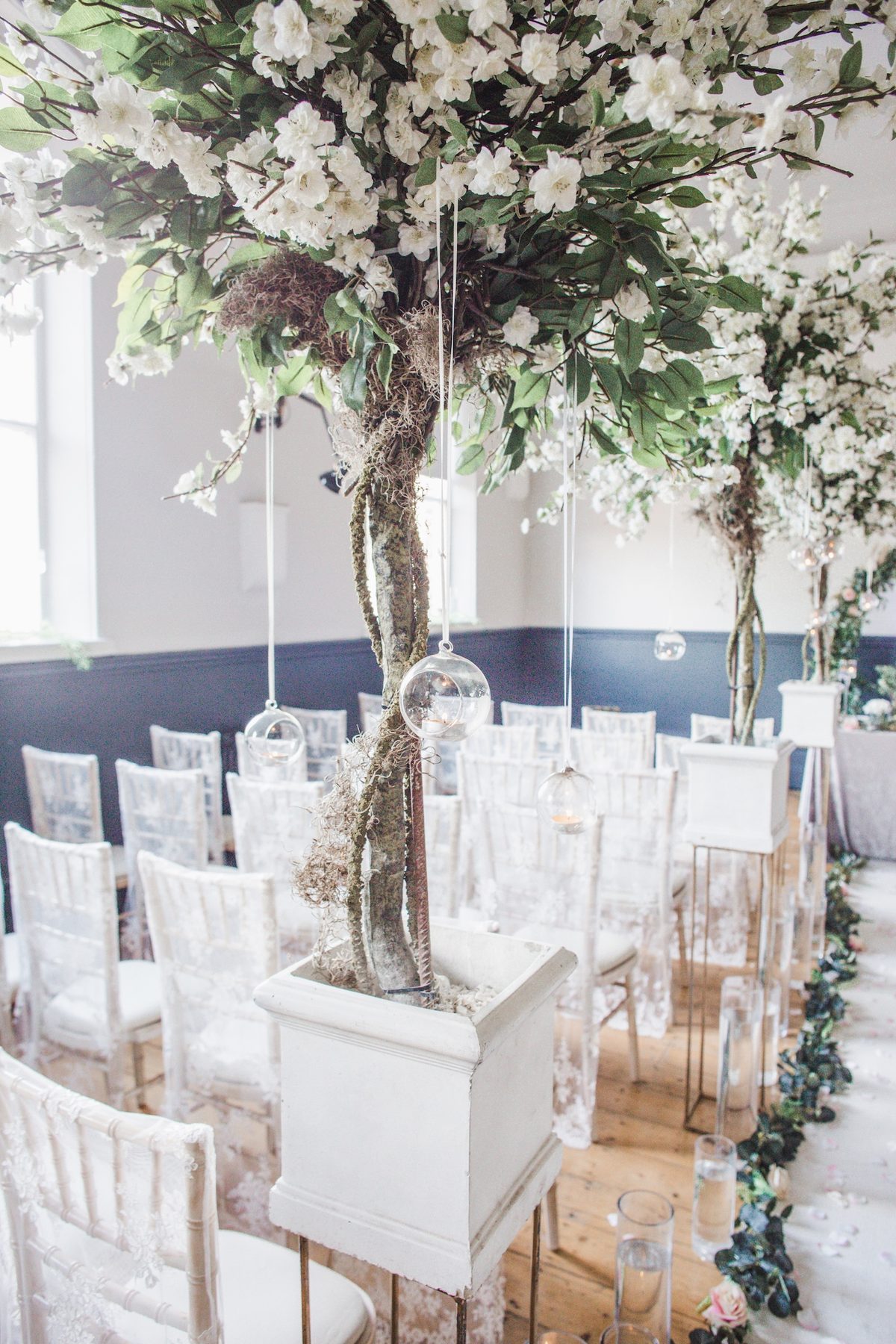 Vertical detail of the floral ceremony aisle in the Ballroom